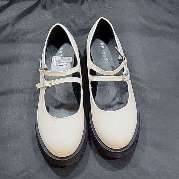 BRAND NEW BAMBOO DOUBLE BUCKLE DECOR FLATFORM MARY JANE SHOES - Picture 3 of 16